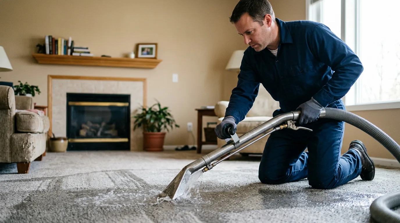 Water damage restoration technician working near Oregon, WI